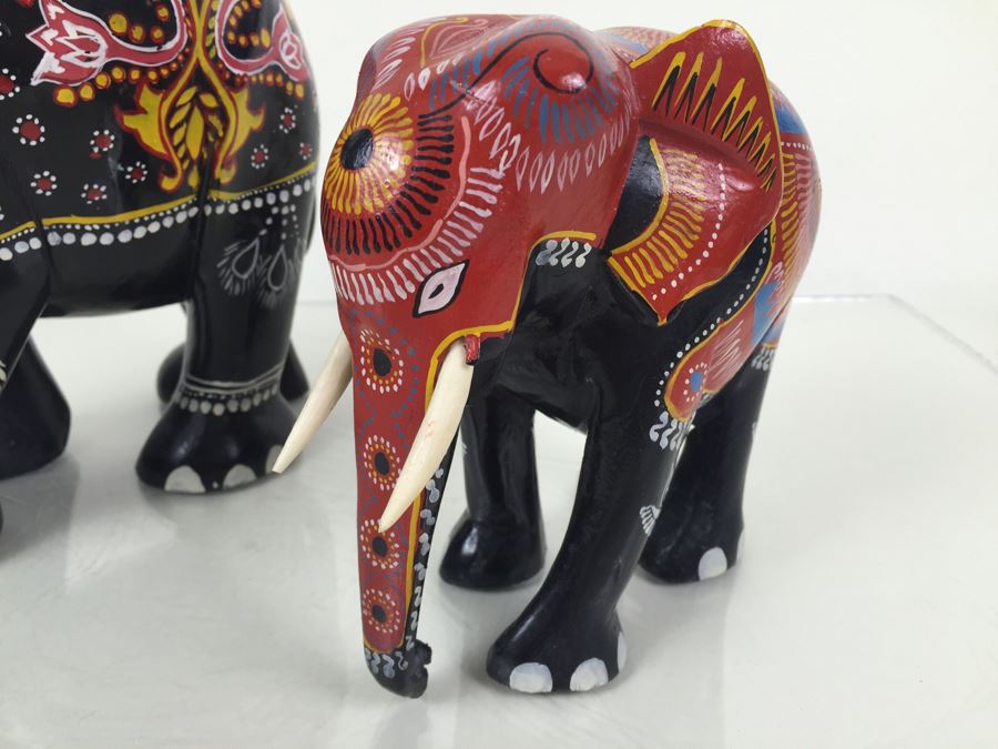 Pair Of HEAVY Carved And Painted Elephants [Photo 3]
