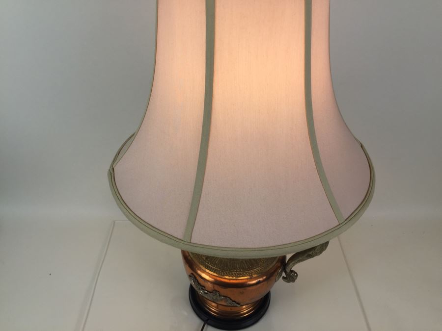 Impressive Large Electrified Copper Tea Pot Brass Asian With Relief Dragons Lamp [Photo 19]