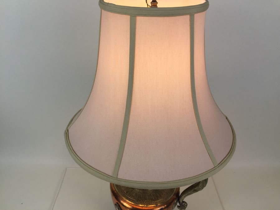 Impressive Large Electrified Copper Tea Pot Brass Asian With Relief Dragons Lamp [Photo 18]