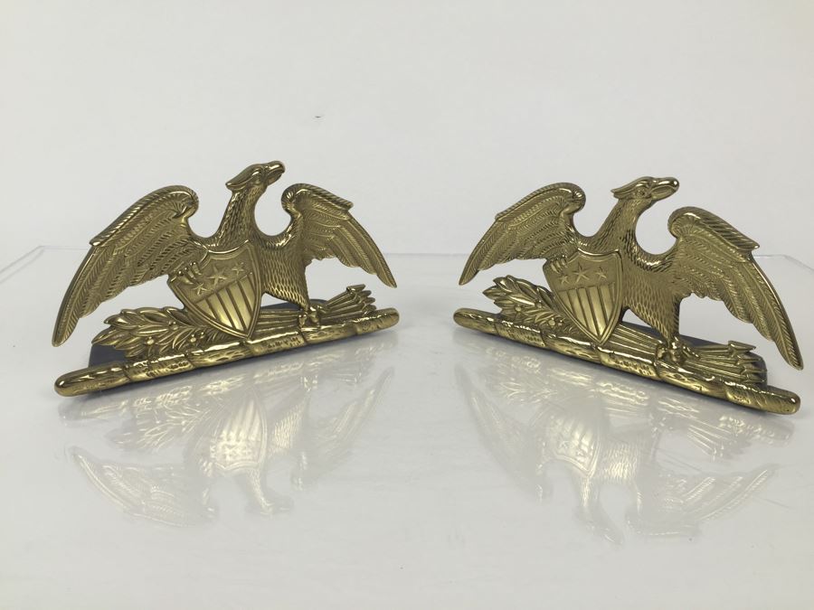 Pair Of Heavy Brass Spread Eagle Bookends VA Metal Crafters 1952 [Photo 4]