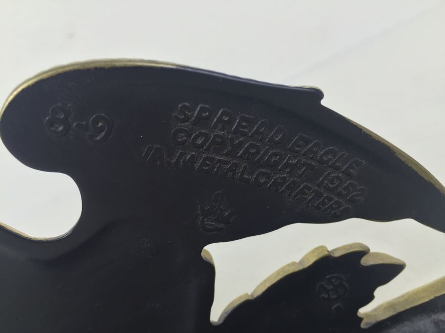 Pair Of Heavy Brass Spread Eagle Bookends VA Metal Crafters 1952 [Photo 8]