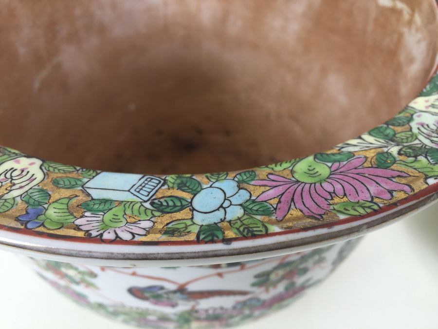 Stunning Chinese Flower Pot With Plate Planter Saucer Both Pieces Signed [Photo 13]