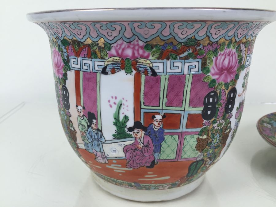 Stunning Chinese Flower Pot With Plate Planter Saucer Both Pieces Signed [Photo 9]