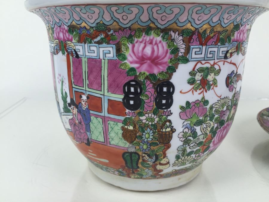 Stunning Chinese Flower Pot With Plate Planter Saucer Both Pieces Signed [Photo 10]