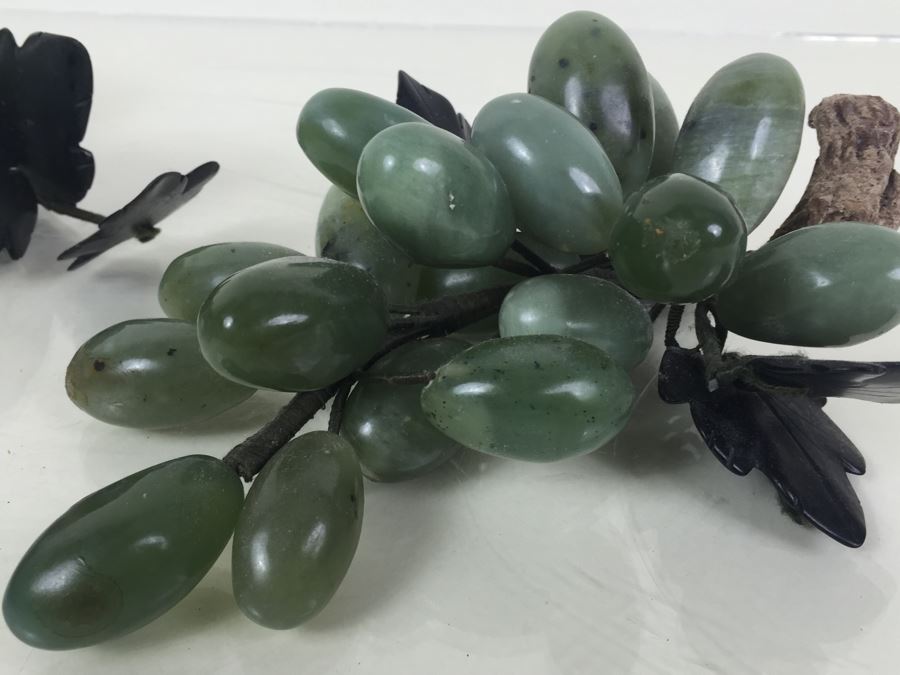 Pair Of Stone Marble Jade Fruit Grape Cluster [Photo 7]