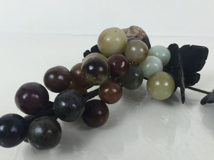 Pair Of Stone Marble Jade Fruit Grape Cluster [Photo 3]