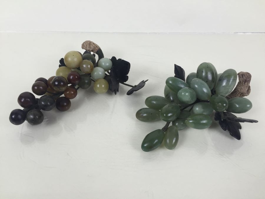 Pair Of Stone Marble Jade Fruit Grape Cluster [Photo 10]