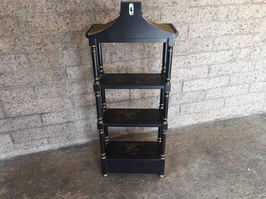 Black And Gold Asian Style Etagere With Drawer [Photo 9]