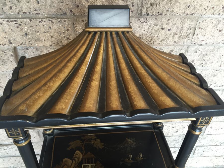 Black And Gold Asian Style Etagere With Drawer [Photo 2]