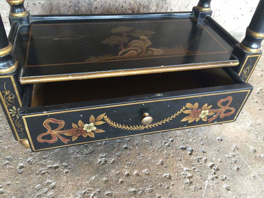 Black And Gold Asian Style Etagere With Drawer [Photo 7]
