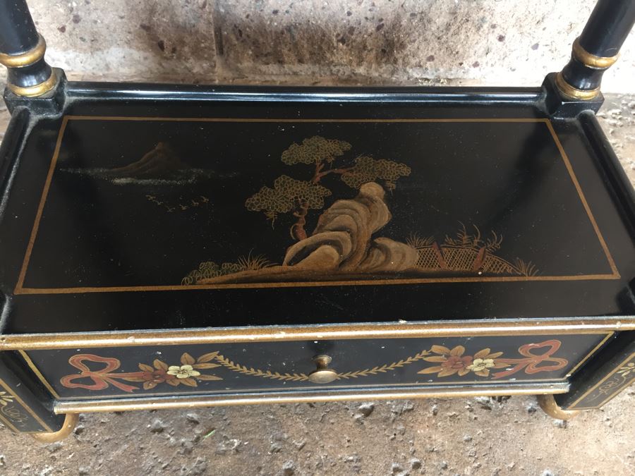 Black And Gold Asian Style Etagere With Drawer [Photo 8]