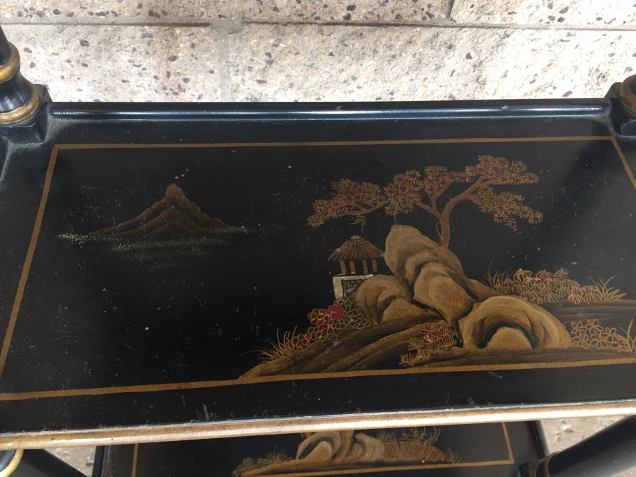 Black And Gold Asian Style Etagere With Drawer [Photo 6]