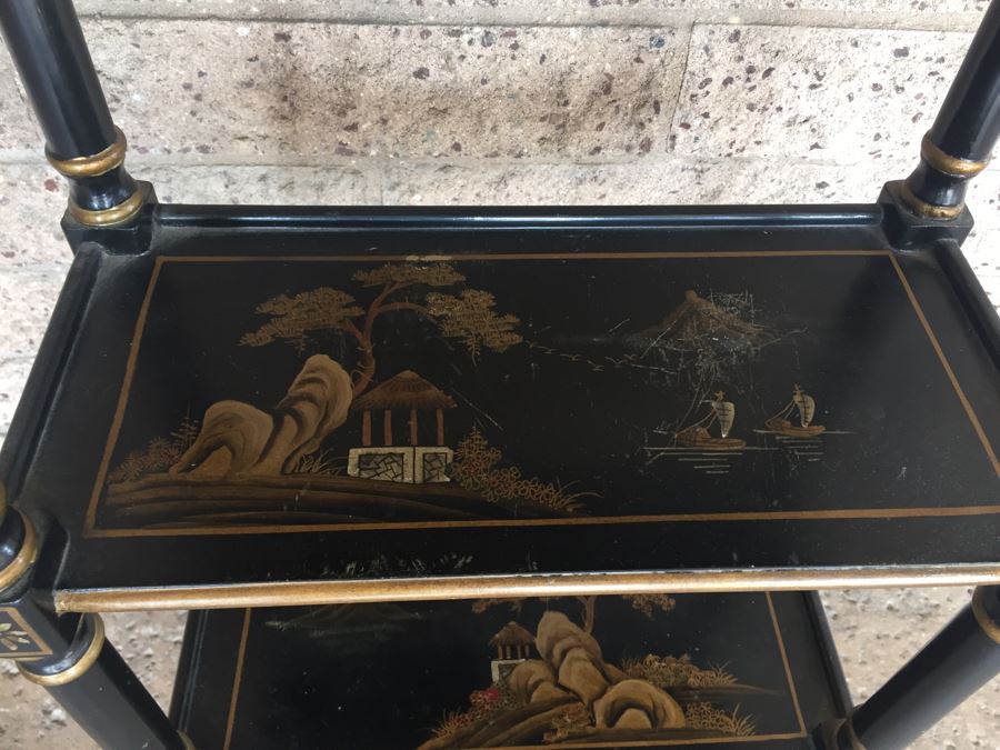Black And Gold Asian Style Etagere With Drawer [Photo 5]