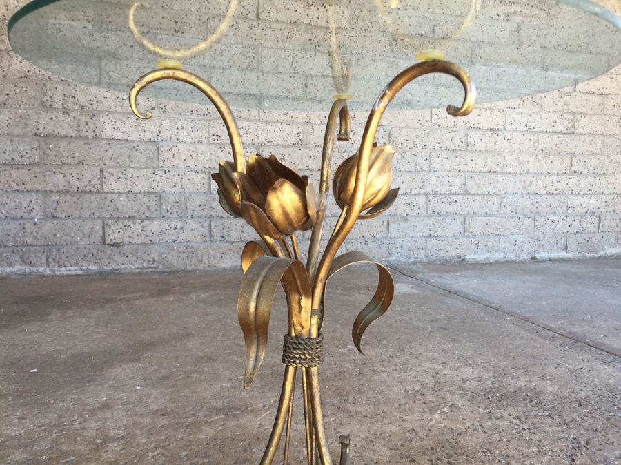 Italian Gilt Metal Table With Round Glass Top [Photo 3]