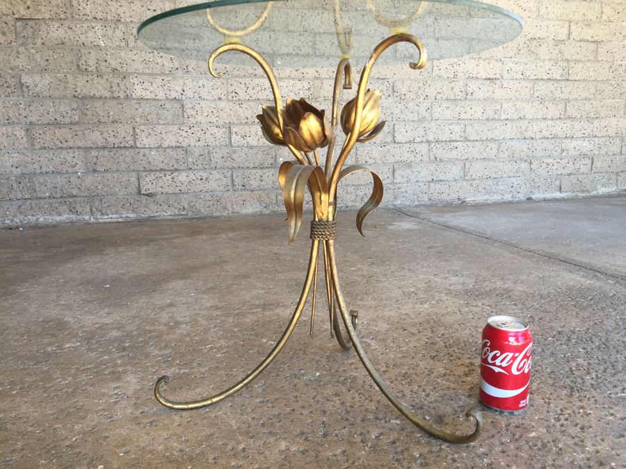 Italian Gilt Metal Table With Round Glass Top [Photo 2]