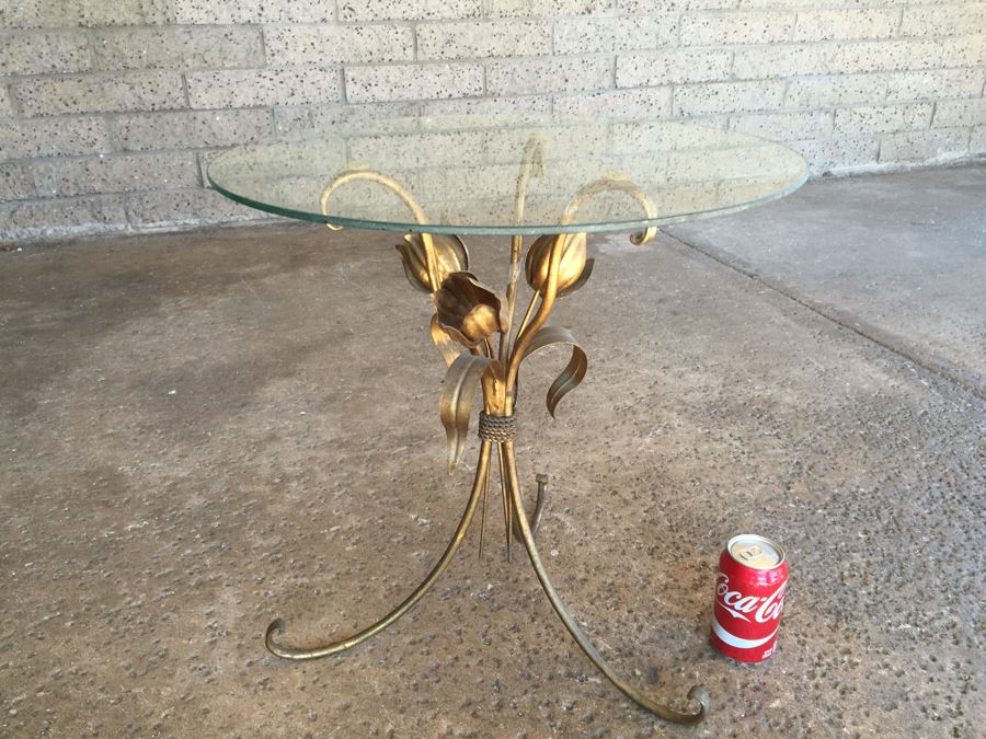 Italian Gilt Metal Table With Round Glass Top [Photo 7]