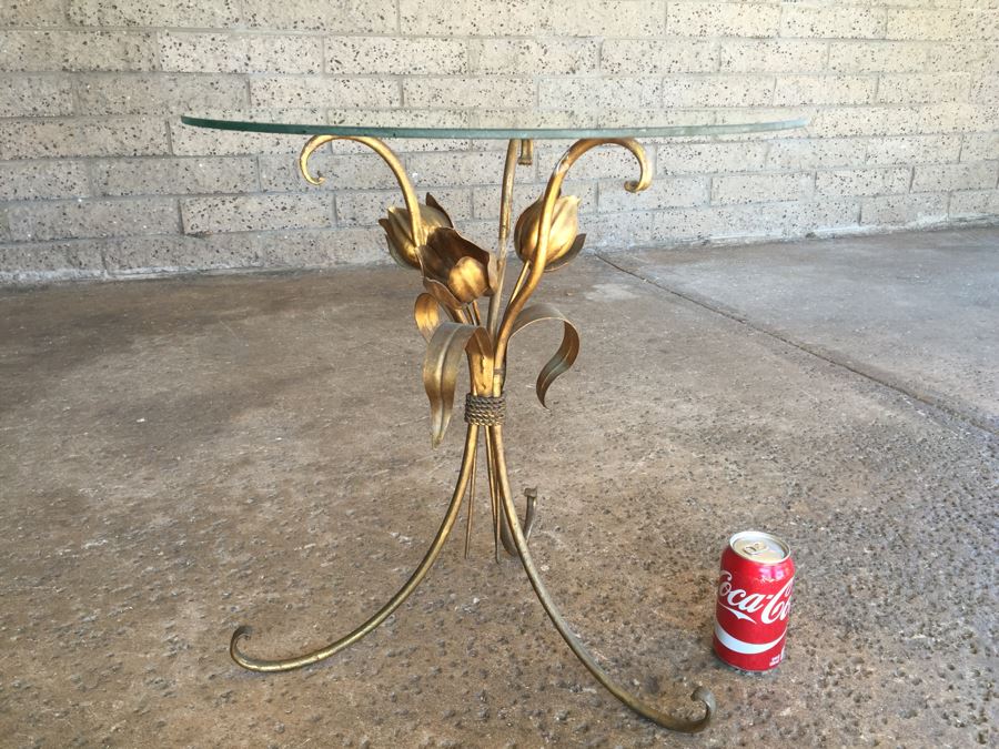 Italian Gilt Metal Table With Round Glass Top [Photo 6]