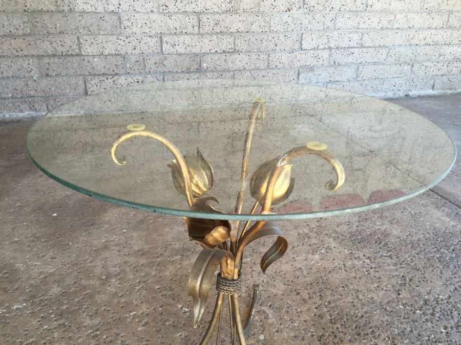 Italian Gilt Metal Table With Round Glass Top [Photo 5]