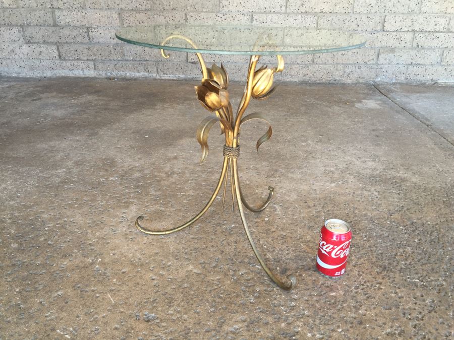 Italian Gilt Metal Table With Round Glass Top [Photo 4]