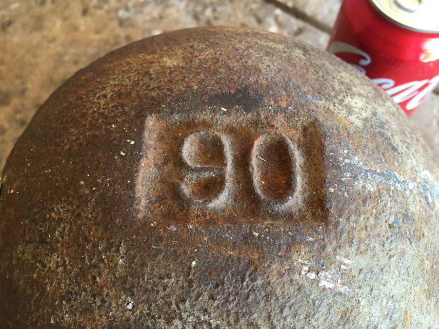 Antique Vintage Round YORK Cast Iron Dumbbell Very Heavy Marked 90 Will Weigh [Photo 6]