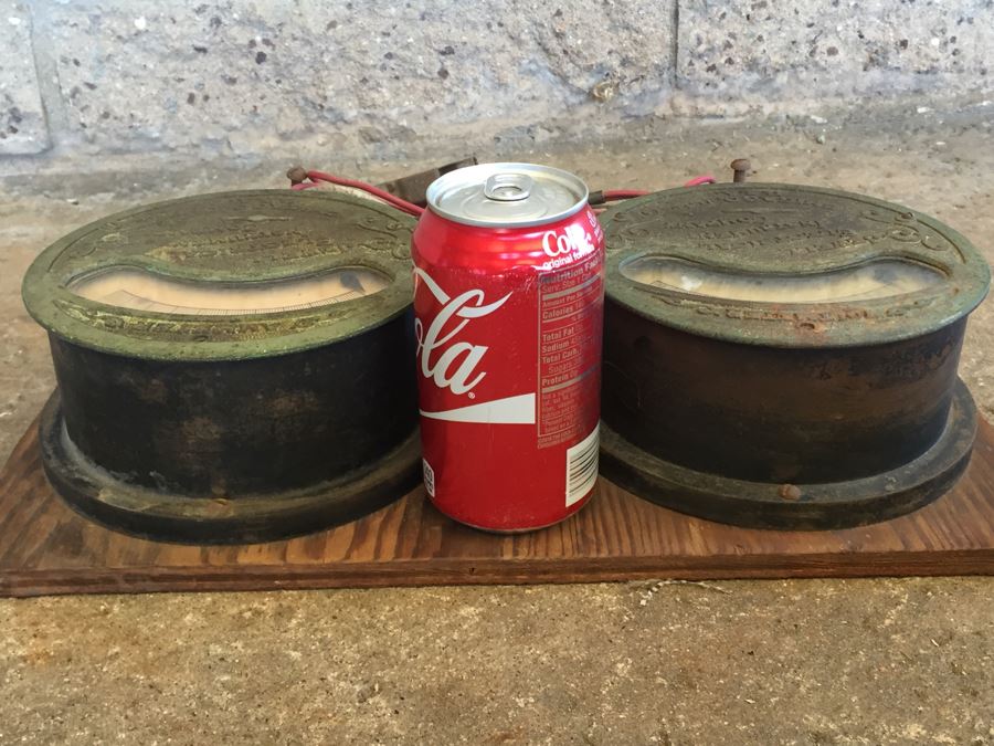 Large Antique Jewell Electrical Instrument Company Industrial Metal Voltmeter And Ammeter Gauges Mounted On Board With Wires Chicago Ill USA [Photo 22]