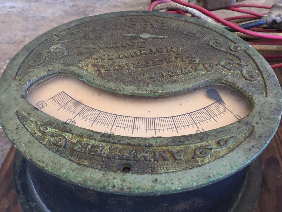 Large Antique Jewell Electrical Instrument Company Industrial Metal Voltmeter And Ammeter Gauges Mounted On Board With Wires Chicago Ill USA [Photo 24]