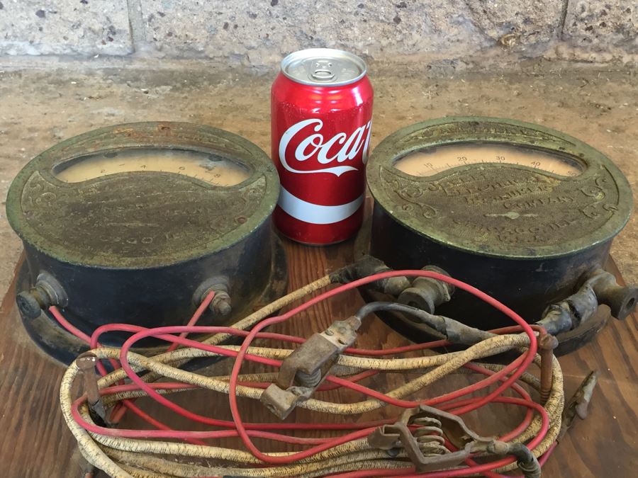 Large Antique Jewell Electrical Instrument Company Industrial Metal Voltmeter And Ammeter Gauges Mounted On Board With Wires Chicago Ill USA [Photo 20]
