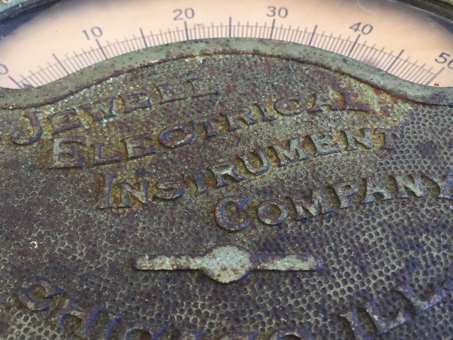 Large Antique Jewell Electrical Instrument Company Industrial Metal Voltmeter And Ammeter Gauges Mounted On Board With Wires Chicago Ill USA [Photo 12]