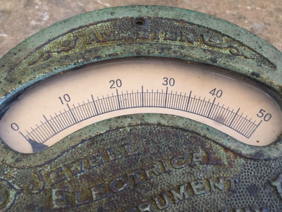 Large Antique Jewell Electrical Instrument Company Industrial Metal Voltmeter And Ammeter Gauges Mounted On Board With Wires Chicago Ill USA [Photo 15]
