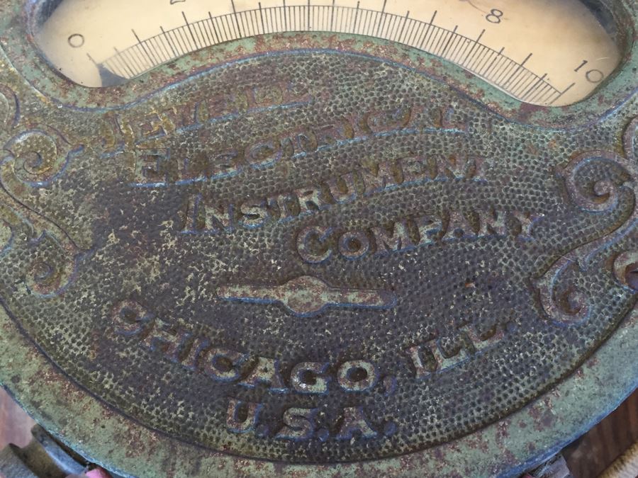 Large Antique Jewell Electrical Instrument Company Industrial Metal Voltmeter And Ammeter Gauges Mounted On Board With Wires Chicago Ill USA [Photo 3]