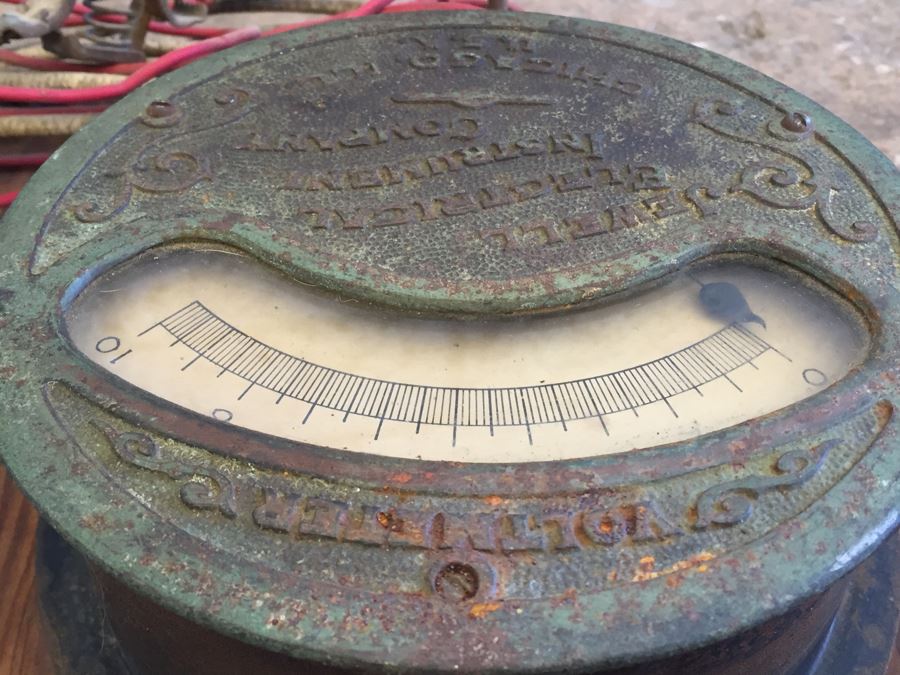 Large Antique Jewell Electrical Instrument Company Industrial Metal Voltmeter And Ammeter Gauges Mounted On Board With Wires Chicago Ill USA [Photo 25]