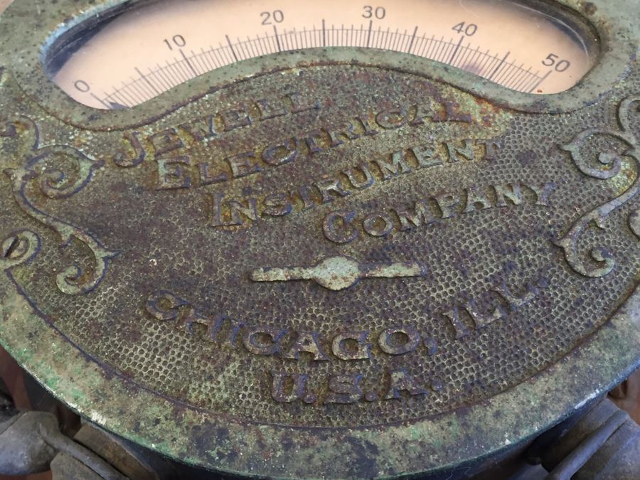Large Antique Jewell Electrical Instrument Company Industrial Metal Voltmeter And Ammeter Gauges Mounted On Board With Wires Chicago Ill USA [Photo 11]