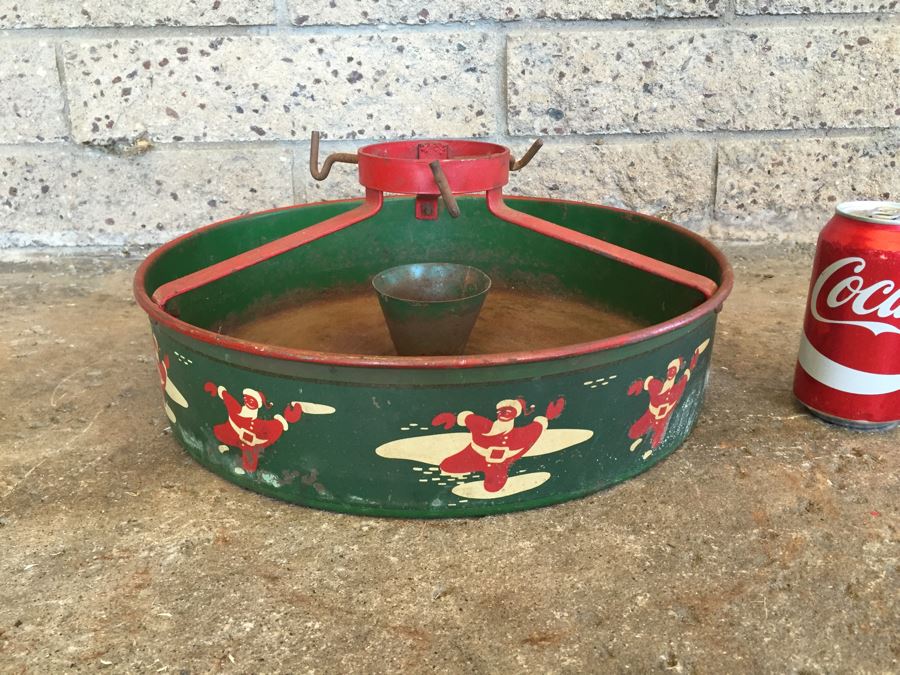 Vintage Nesco Dancing Santa Claus Metal Christmas Tree Stand [Photo 1]