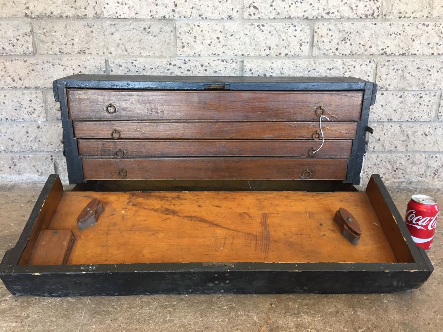 Vintage Wooden Machinist Toolbox Tool Chest Box [Photo 1]