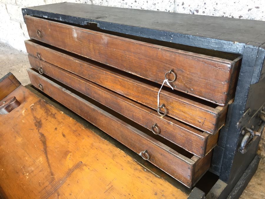 Vintage Wooden Machinist Toolbox Tool Chest Box [Photo 3]