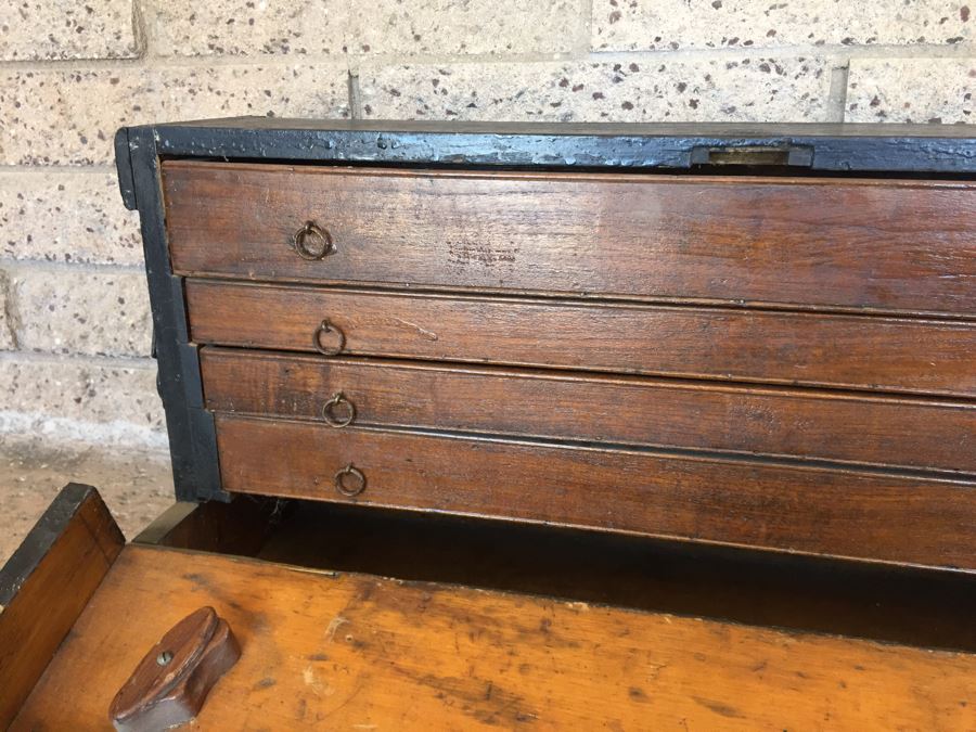 Vintage Wooden Machinist Toolbox Tool Chest Box [Photo 6]