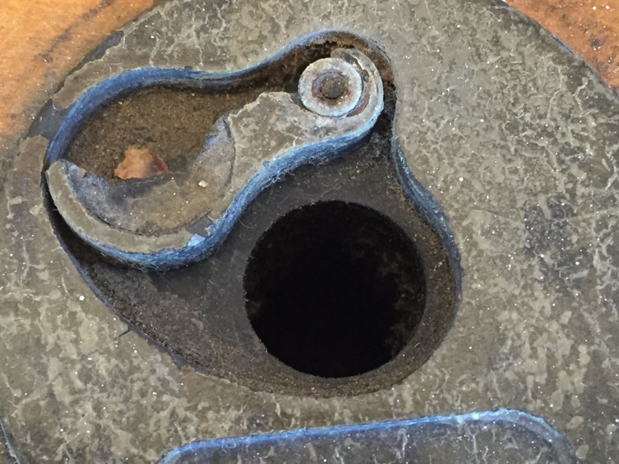 Vintage Metal And Wood Child's School Desk With Inkwell Gold Stencil [Photo 9]