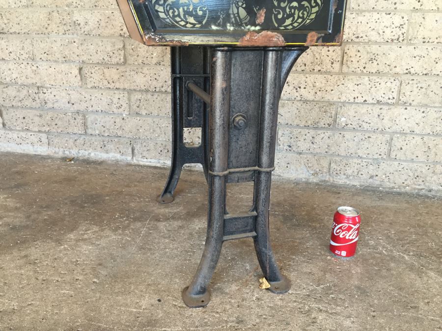Vintage Metal And Wood Child's School Desk With Inkwell Gold Stencil [Photo 17]