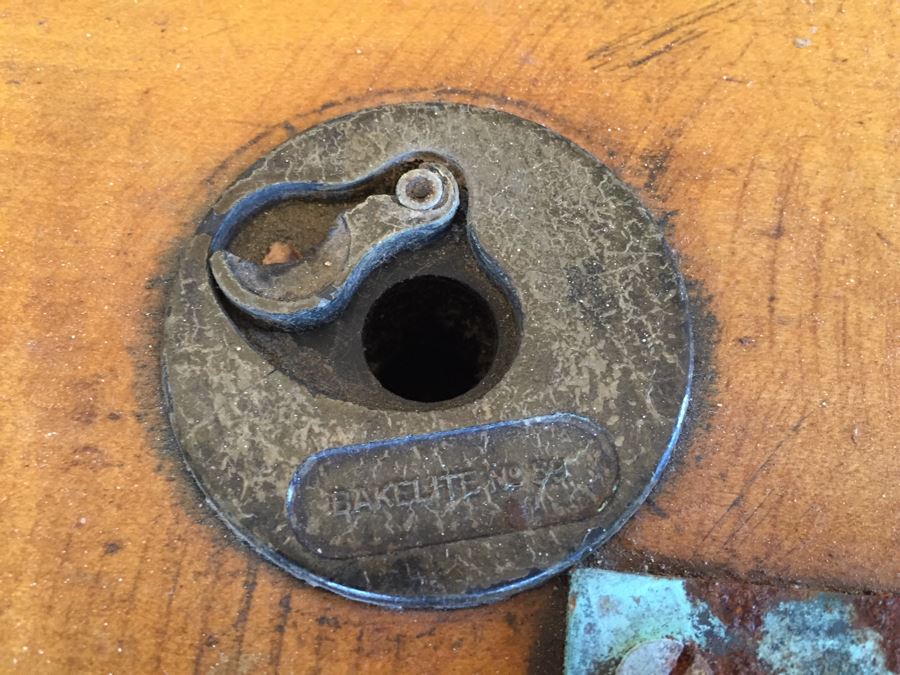 Vintage Metal And Wood Child's School Desk With Inkwell Gold Stencil [Photo 2]