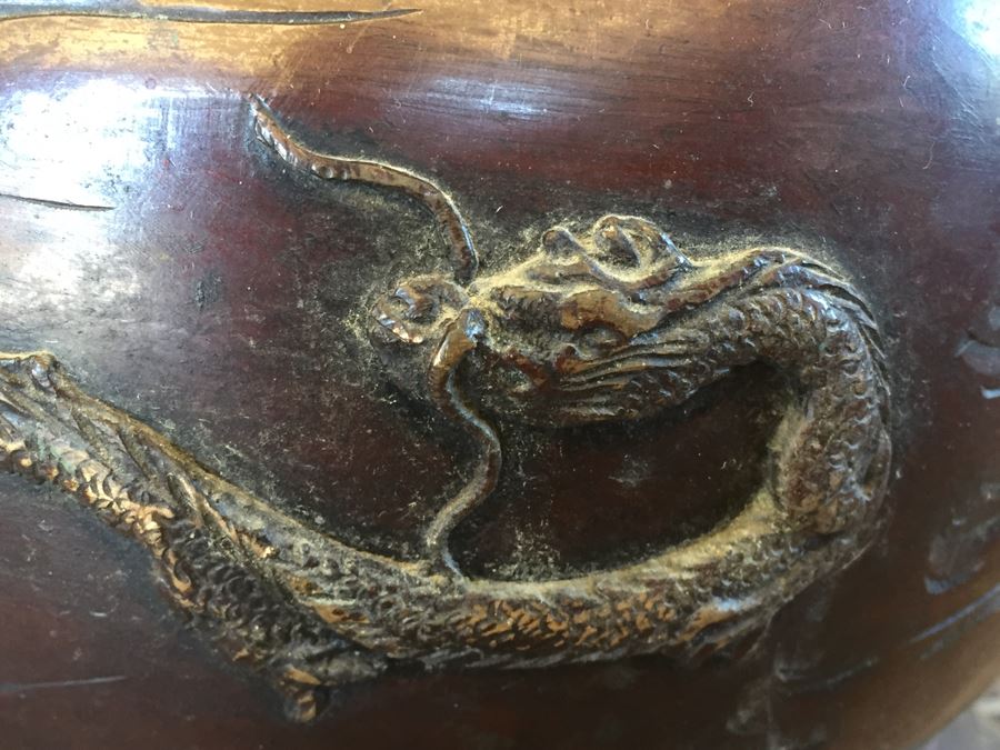 Large Stunning BRONZE Asian Floor Lamp Ornately Decorated In Relief With Various Mythical Animals [Photo 20]