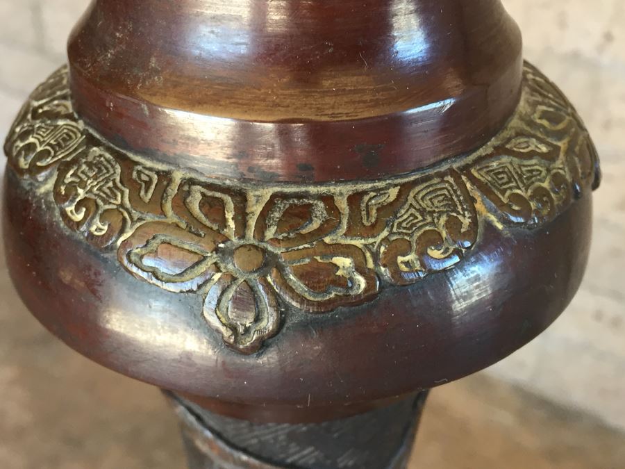 Large Stunning BRONZE Asian Floor Lamp Ornately Decorated In Relief With Various Mythical Animals [Photo 9]