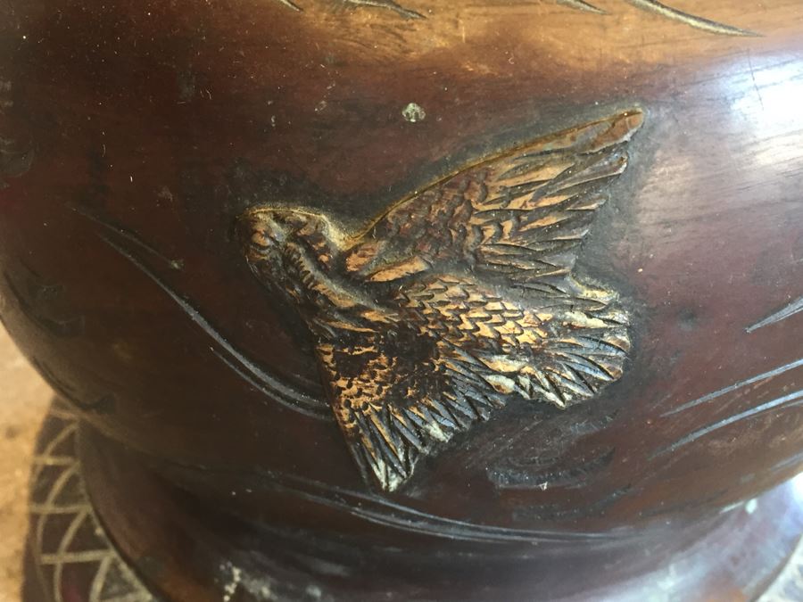 Large Stunning BRONZE Asian Floor Lamp Ornately Decorated In Relief With Various Mythical Animals [Photo 15]