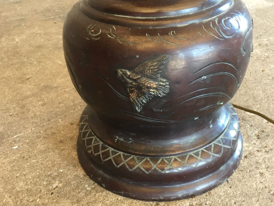 Large Stunning BRONZE Asian Floor Lamp Ornately Decorated In Relief With Various Mythical Animals [Photo 14]