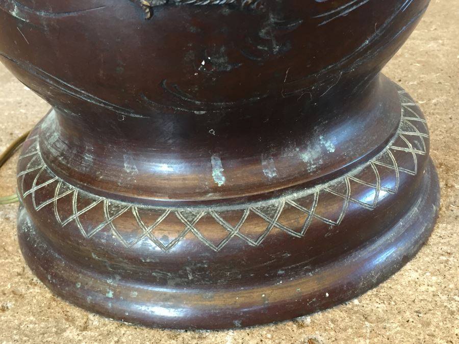 Large Stunning BRONZE Asian Floor Lamp Ornately Decorated In Relief With Various Mythical Animals [Photo 23]