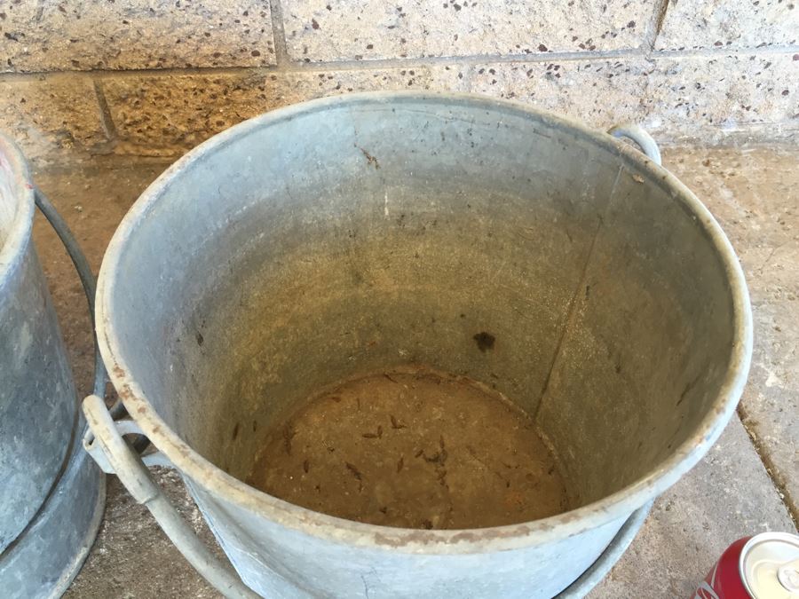 (3) Large Galvanized Industrial Buckets With Handles [Photo 6]