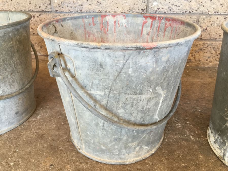 (3) Large Galvanized Industrial Buckets With Handles [Photo 2]
