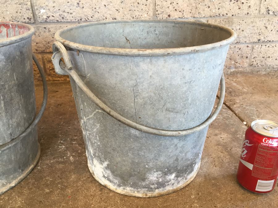 (3) Large Galvanized Industrial Buckets With Handles