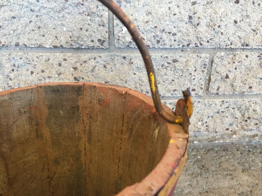 Vintage Hand Painted Wooden Bucket With Handle [Photo 3]