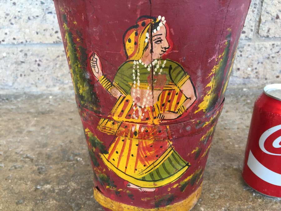 Vintage Hand Painted Wooden Bucket With Handle [Photo 2]