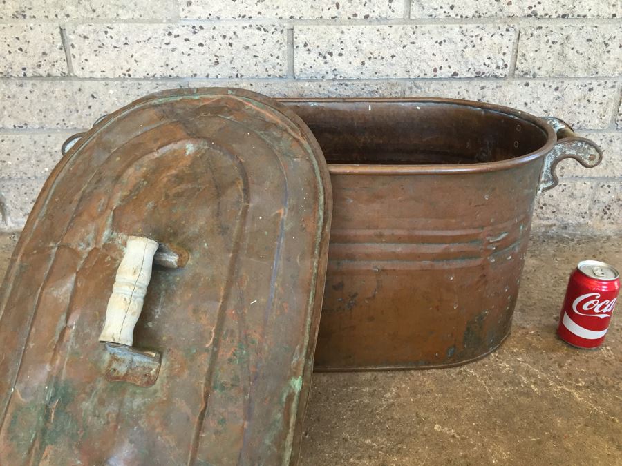 Vintage Double Handle Copper Boiler Wash Tub With Lid [Photo 3]